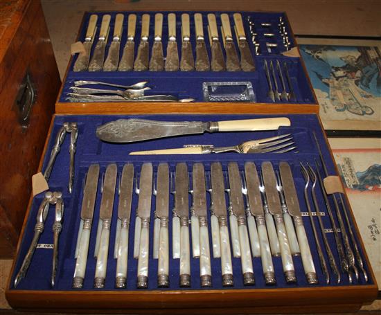 Set of silver plated cutlery & cabinet